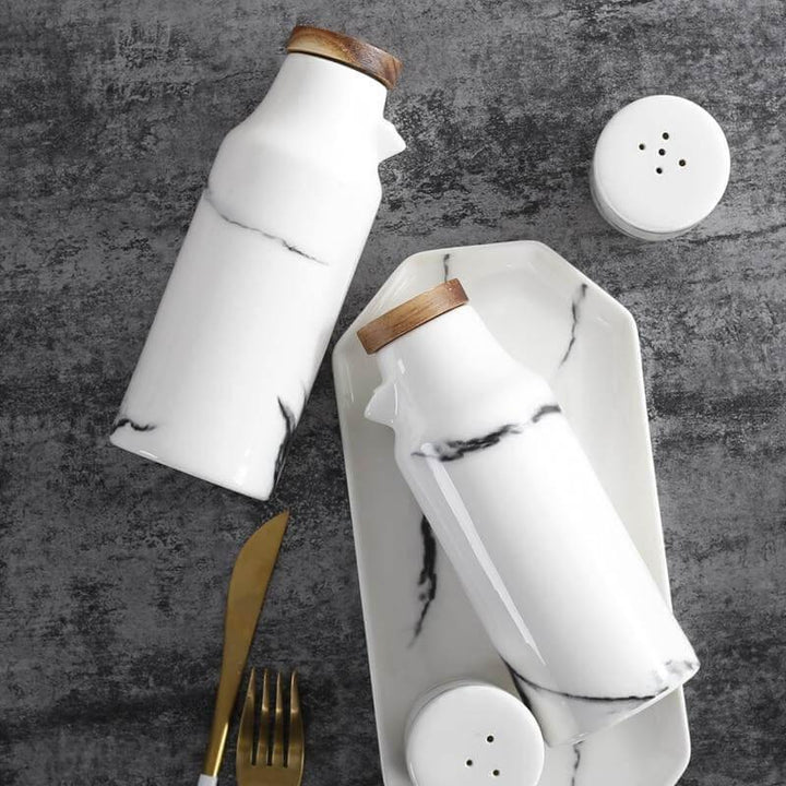 Keramisk salt- og pepper- olje flaskesett | Skanto