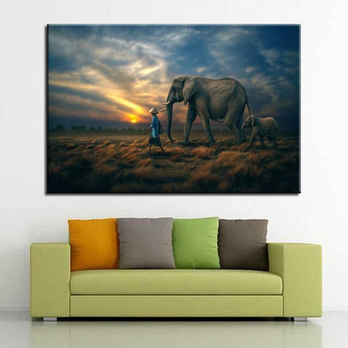 Elephant Family - Lærret Veggkunst Maleri