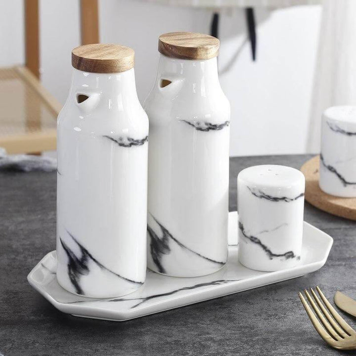 Keramisk salt- og pepper- olje flaskesett | Skanto