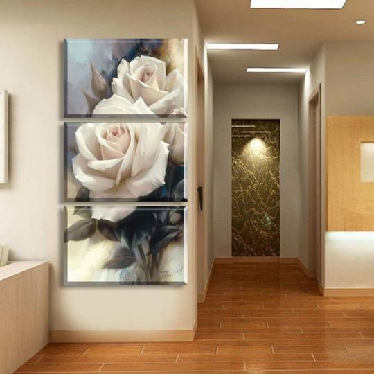 Luksus Roser Blomster - Lerret Veggkunst Maleri
