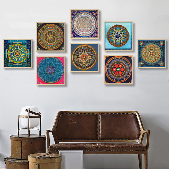 Mandala Ornament Thangka Yoga - Lærredsveggkunst Maleri
