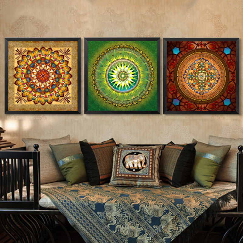 Mandala Ornament Thangka Yoga - Lærredsveggkunst Maleri