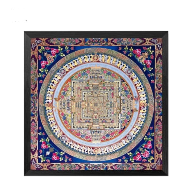 Mandala Ornament Thangka Yoga - Lærredsveggkunst Maleri