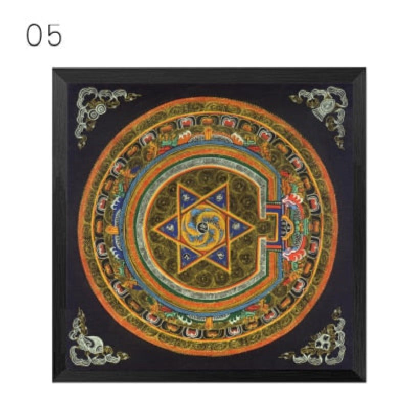 Mandala Ornament Thangka Yoga - Lærredsveggkunst Maleri