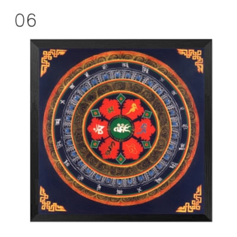 Mandala Ornament Thangka Yoga - Lærredsveggkunst Maleri