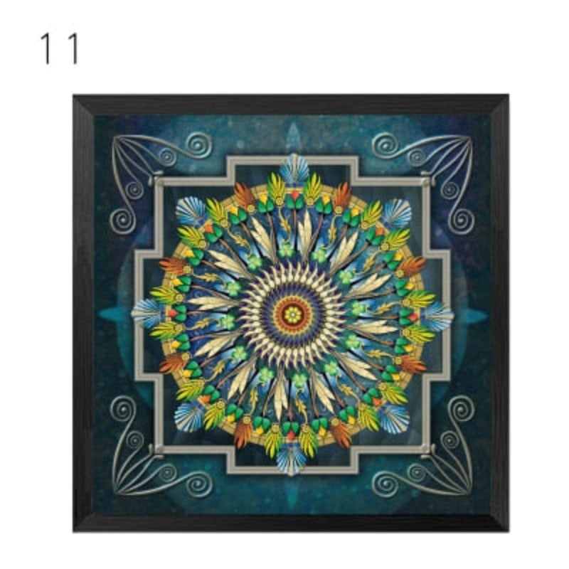 Mandala Ornament Thangka Yoga - Lærredsveggkunst Maleri