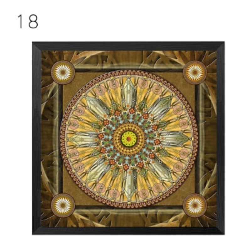 Mandala Ornament Thangka Yoga - Lærredsveggkunst Maleri