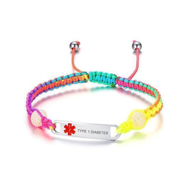 Skanto | Barn Diabetiker Regnbue Medisinsk Varsel ID Armbånd - Type 1 Diabetes, Type 2 Diabetes