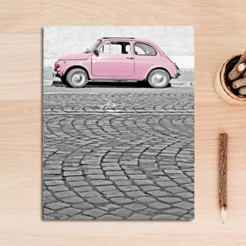Bylandskap Rosa Bil-Canvas Veggkunst Maling | Skanto