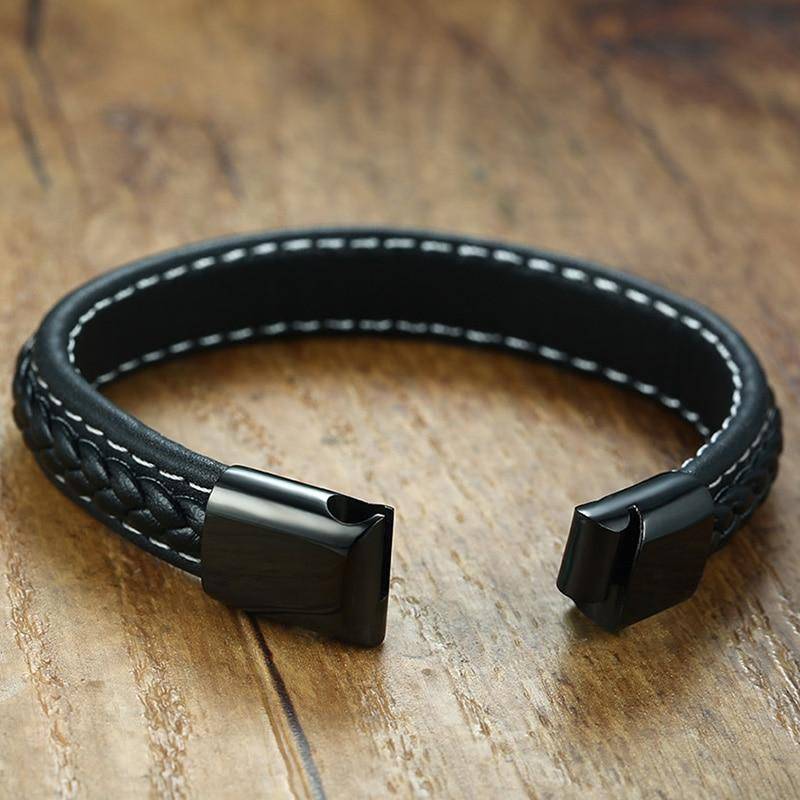 Skanto | Herre Diabetiker medisinsk alarm-ID-armbånd - Sydd svart skinn - For type 1 og type 2 diabetes