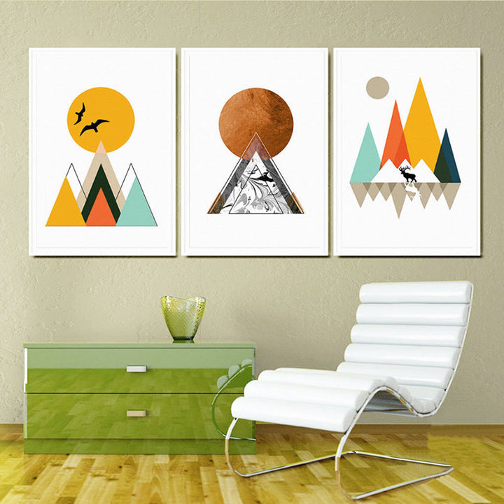 Mountain Peak Sunrise Nordic Plakat - Lerret Veggkunst Maleri