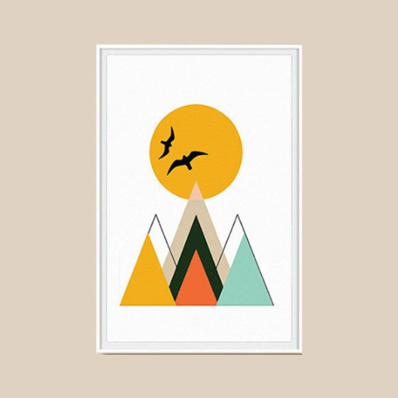 Mountain Peak Sunrise Nordic Plakat - Lerret Veggkunst Maleri
