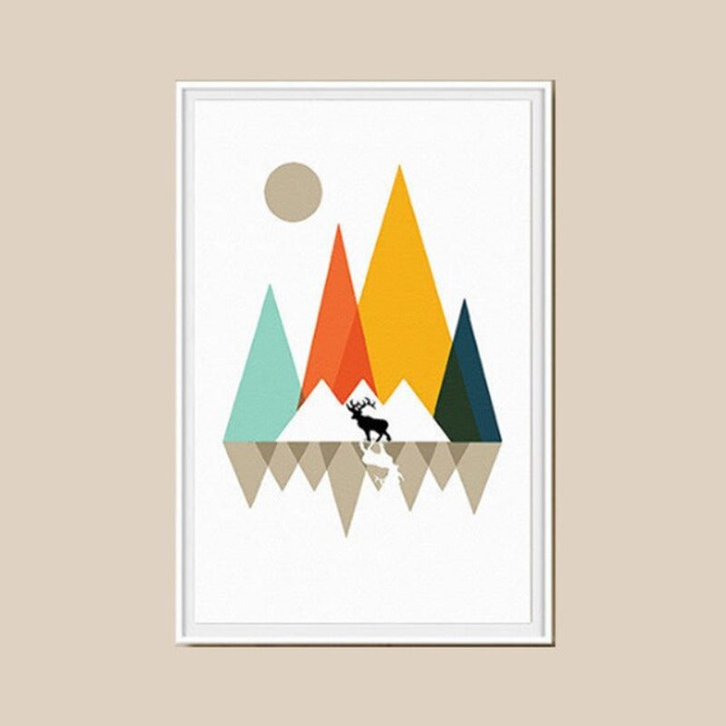 Mountain Peak Sunrise Nordic Plakat - Lerret Veggkunst Maleri