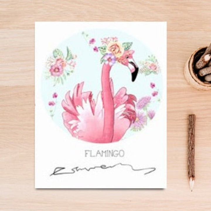 Pink Flamingo Dyr Blomster Plakat - Lerret Veggkunst Maleri