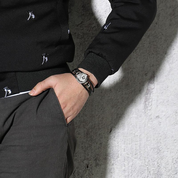 Skanto | Vintage herre lær armbånd - Poker/spillekort
