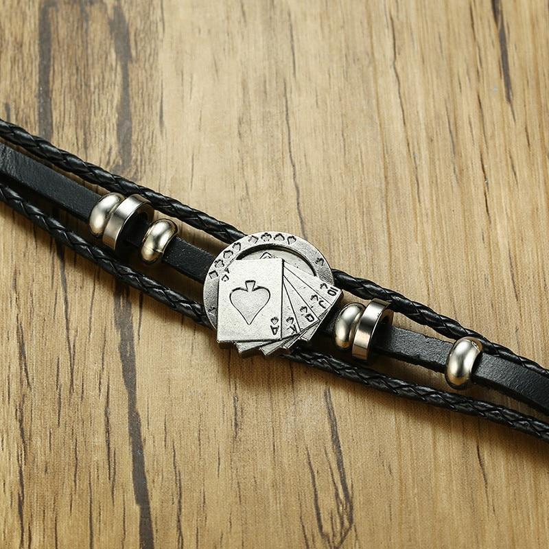 Skanto | Vintage herre lær armbånd - Poker/spillekort