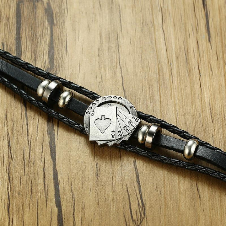 Skanto | Vintage herre lær armbånd - Poker/spillekort