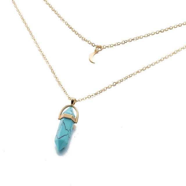 Multi Layered Moon & Crystal Drop Pendant Necklace | Skanto