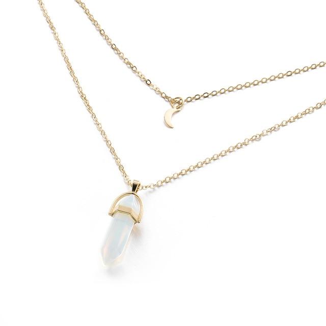 Multi Layered Moon & Crystal Drop Pendant Necklace | Skanto