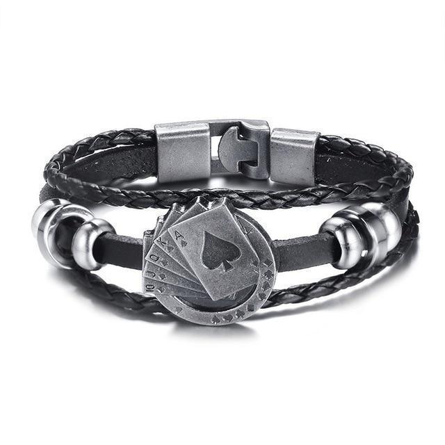 Skanto | Vintage herre lær armbånd - Poker/spillekort