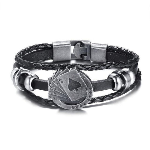 Skanto | Vintage herre lær armbånd - Poker/spillekort