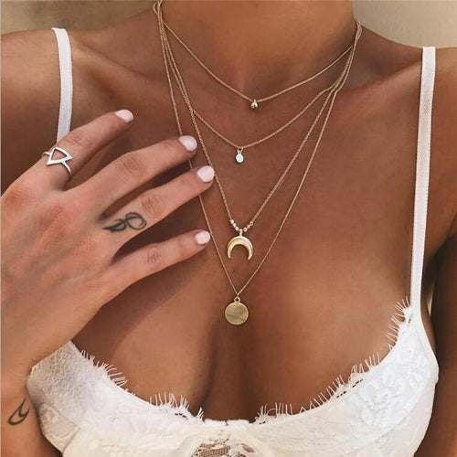 Flermedlaget Boho Måne Pendentiv Halskjede | Skanto