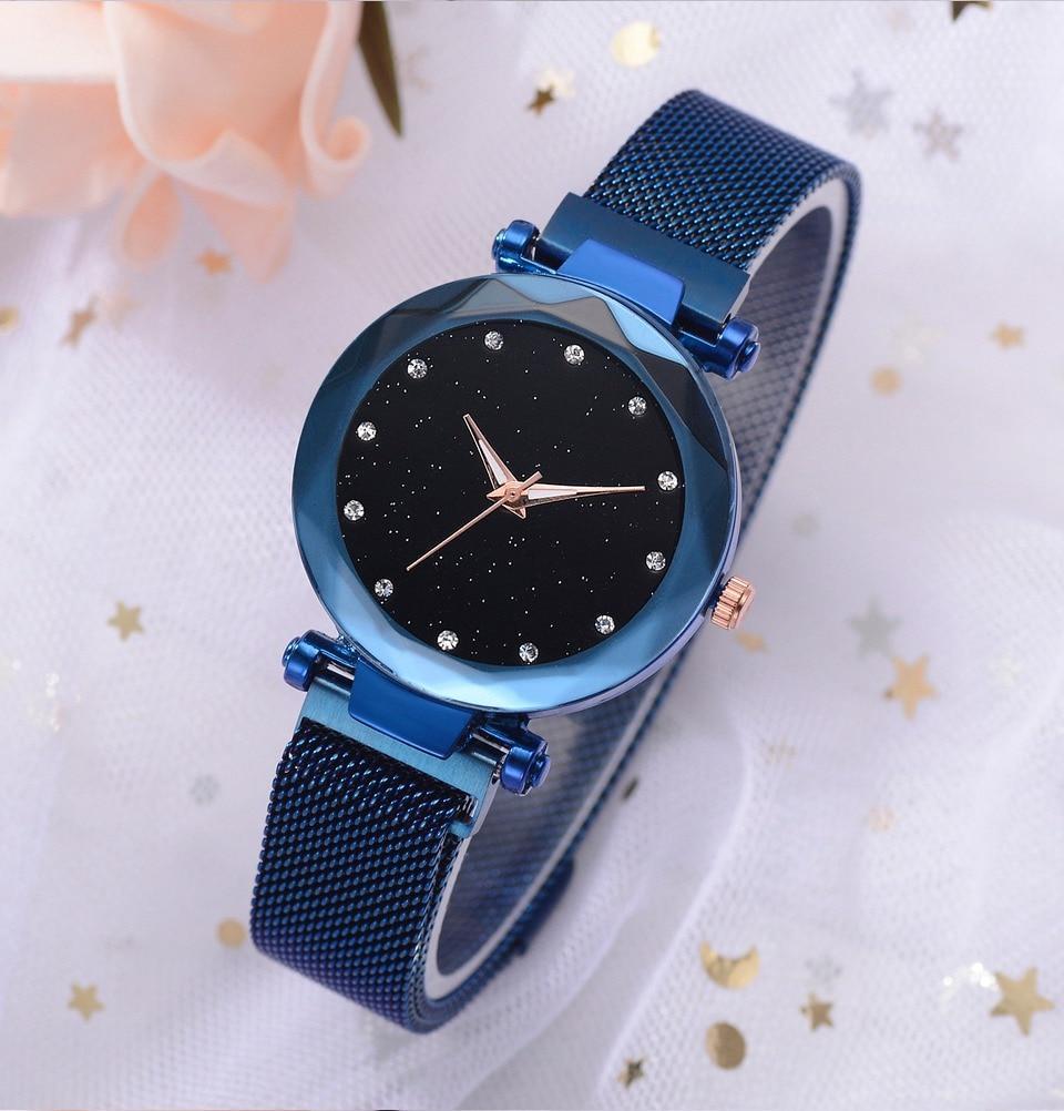 Skanto | Fasjonabel Unik Mesh Magnet Spenne Eksotisk Stjernespekket Diamant Designer Luksus Dameklokke