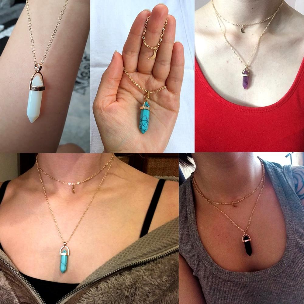 Multi Layered Moon & Crystal Drop Pendant Necklace | Skanto