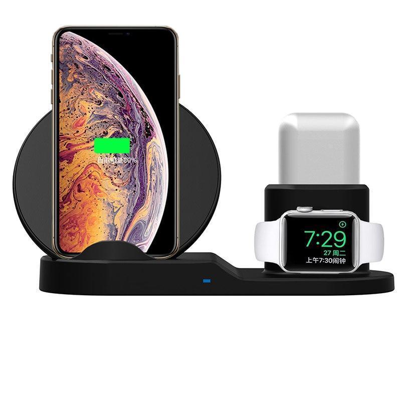 Skanto | Hurtigladende trådløs lader for iPhone 3 i 1 dokkestasjon for Apple Watch Series 1 2 3 Airpods