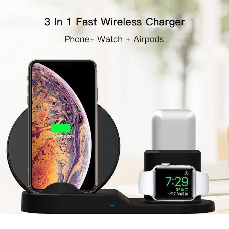 Skanto | Hurtigladende trådløs lader for iPhone 3 i 1 dokkestasjon for Apple Watch Series 1 2 3 Airpods