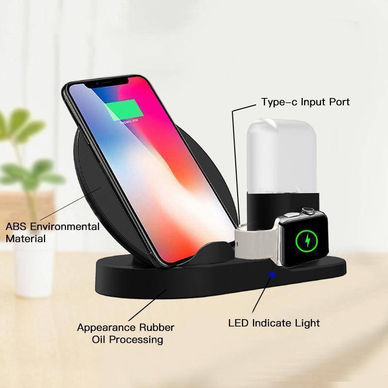 Skanto | Hurtigladende trådløs lader for iPhone 3 i 1 dokkestasjon for Apple Watch Series 1 2 3 Airpods