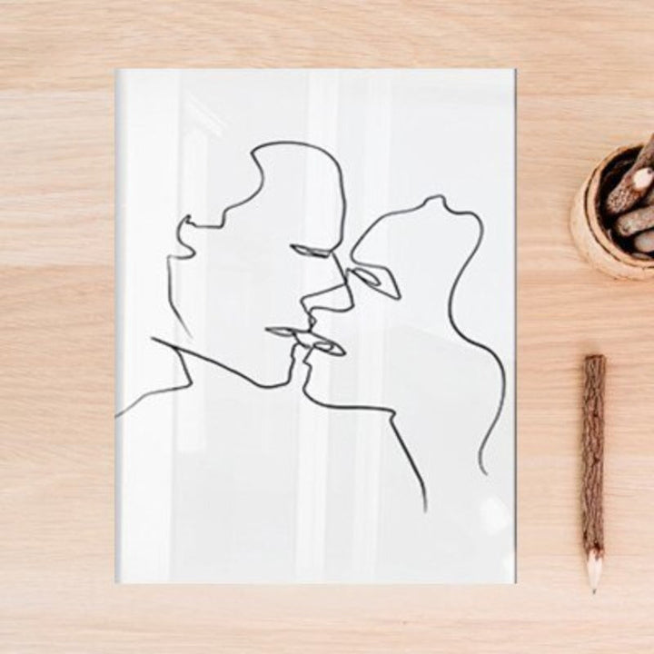 Abstract Love Kiss Black and White Lines Poster - Canvas Wall Art Painting | Skanto