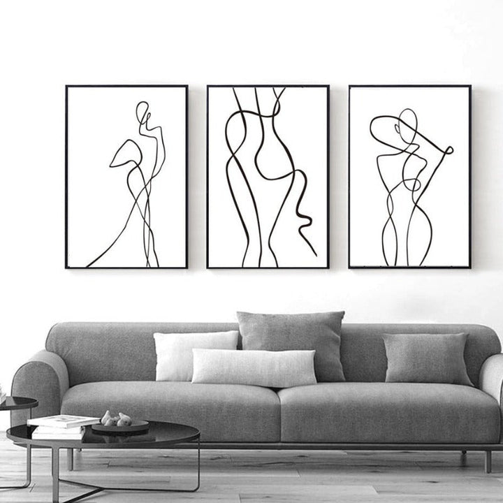 Abstract Minimalist Curve Figure Black and White - Canvas Wall Art Painting | Skanto