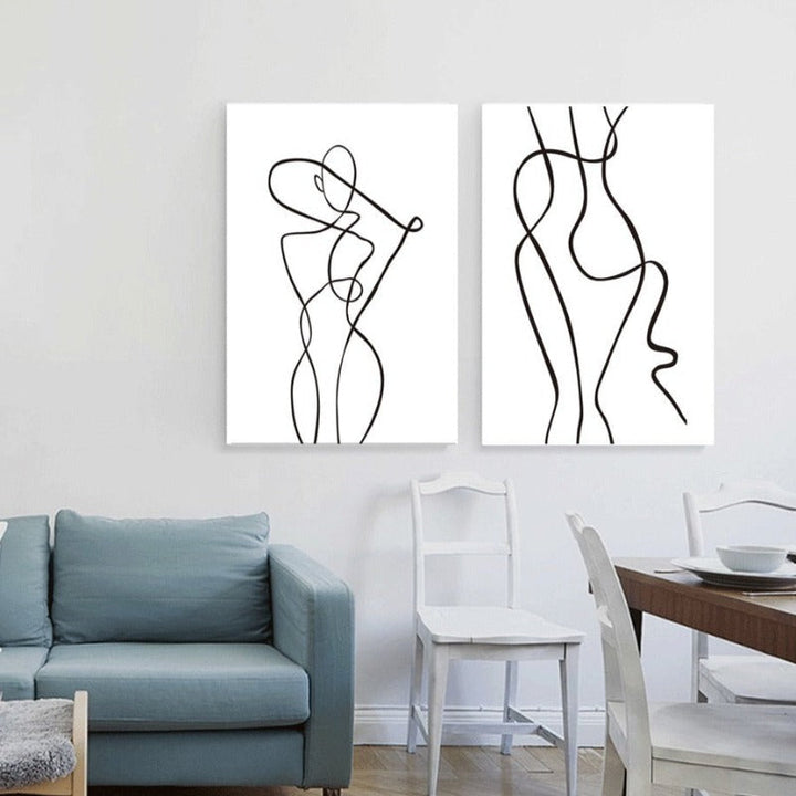 Abstract Minimalist Curve Figure Black and White - Canvas Wall Art Painting | Skanto