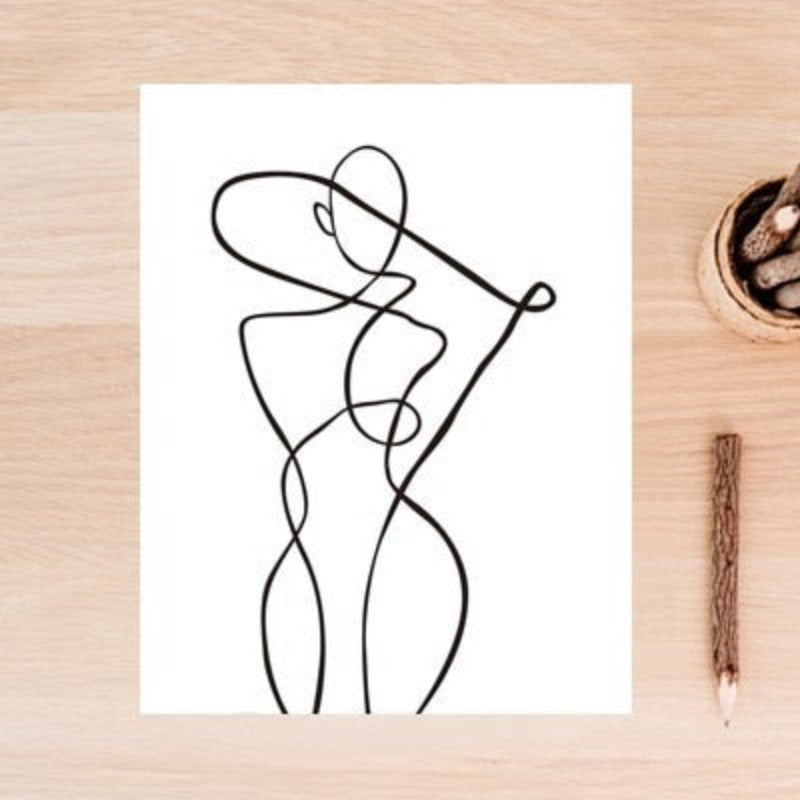 Abstract Minimalist Curve Figure Black and White - Canvas Wall Art Painting | Skanto