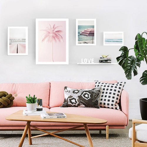 Oppfriskende havlandskap med rosa kokospalme – lerretbilde