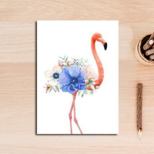 Nordiske dyr, flamingo, lilla blomst - lerretbilde
