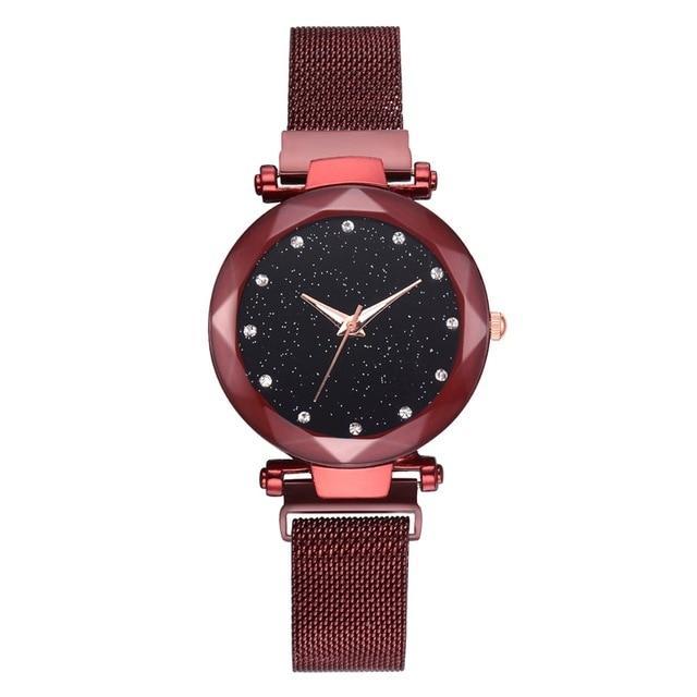 Skanto | Fasjonabel Unik Mesh Magnet Spenne Eksotisk Stjernespekket Diamant Designer Luksus Dameklokke
