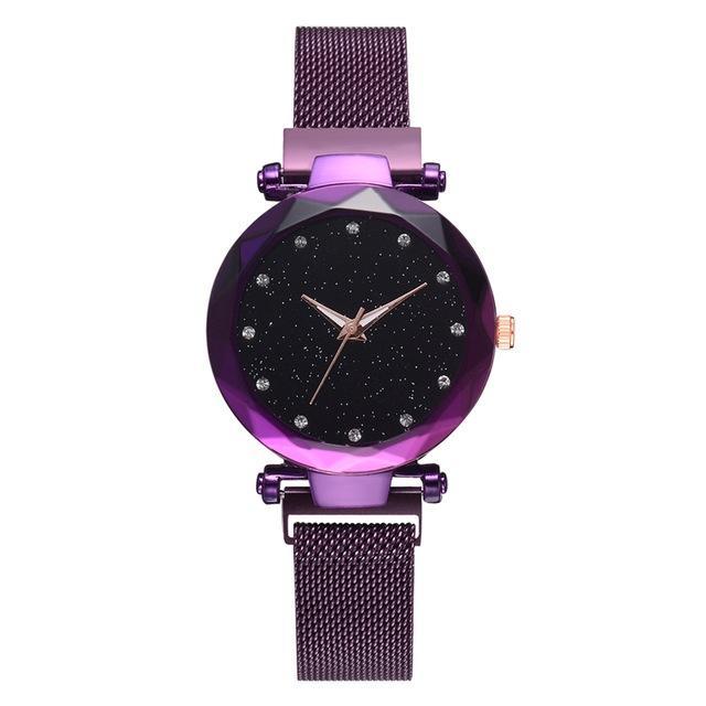 Skanto | Fasjonabel Unik Mesh Magnet Spenne Eksotisk Stjernespekket Diamant Designer Luksus Dameklokke