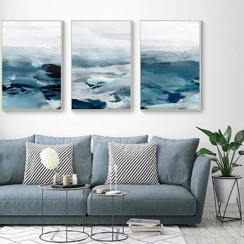 Abstract Landscape Mountain Blue Nordic - Canvas Wall Art Painting | Skanto