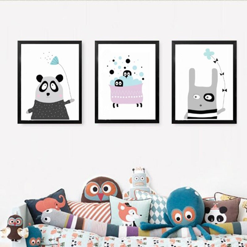 Cartoon Panda Ballong Barne Gaver - Lerret Veggkunst Maleri | Skanto