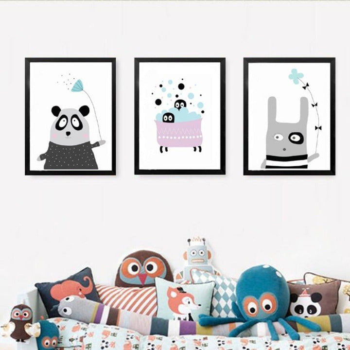 Cartoon Panda Ballong Barne Gaver - Lerret Veggkunst Maleri | Skanto