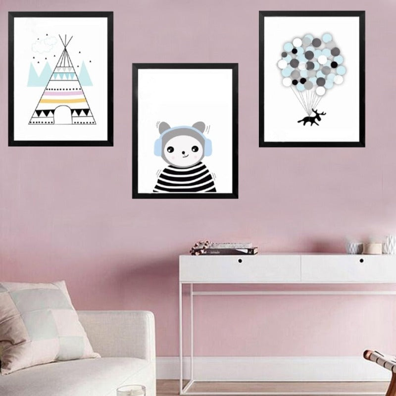 Cartoon Panda Ballong Barne Gaver - Lerret Veggkunst Maleri | Skanto