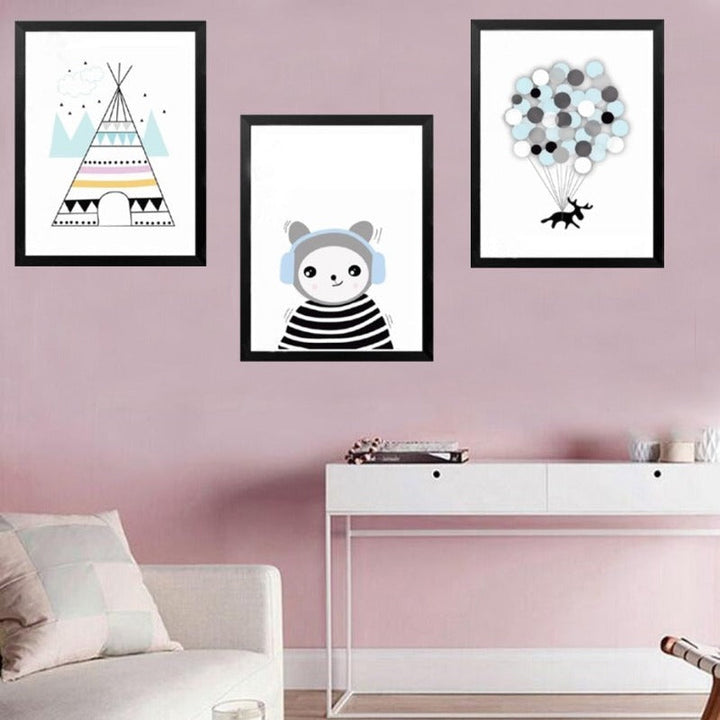 Cartoon Panda Ballong Barne Gaver - Lerret Veggkunst Maleri | Skanto