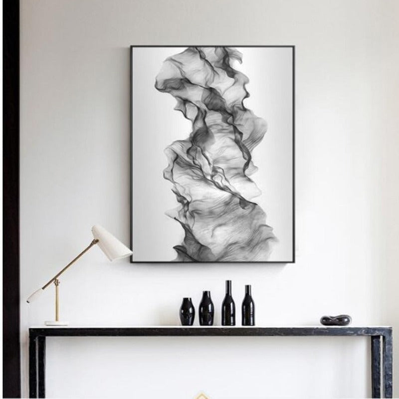 Abstract Black and White Dynamic Poster Ink Print Nordic - Canvas Wall Art Painting | Skanto