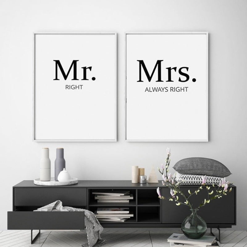 Mr. Right Mrs. Always Right Par - Lerret Veggkunst Maleri