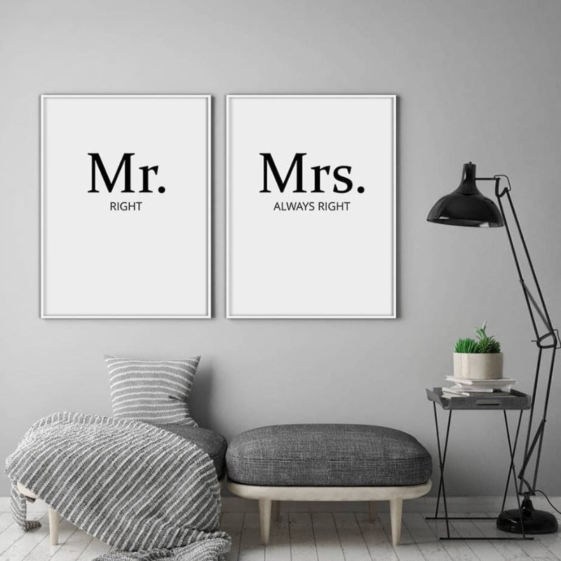 Mr. Right Mrs. Always Right Par - Lerret Veggkunst Maleri