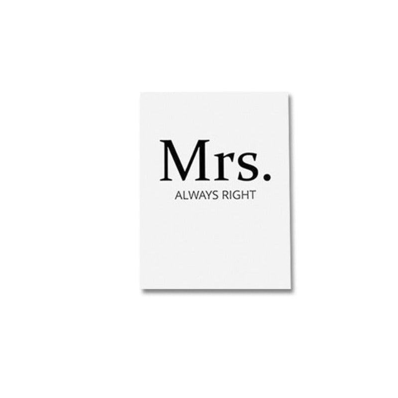 Mr. Right Mrs. Always Right Par - Lerret Veggkunst Maleri