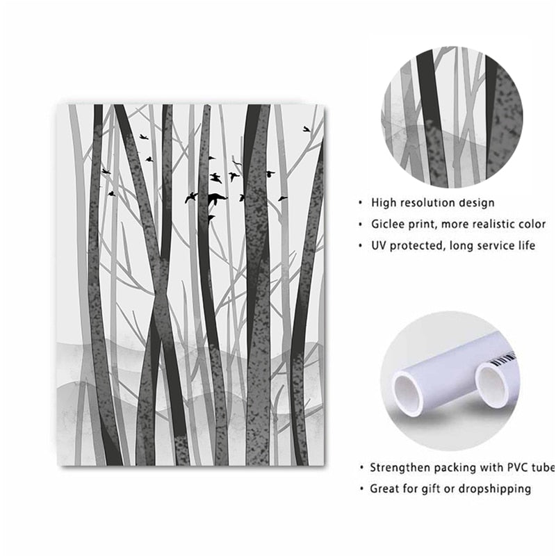 Abstract Woodland Nordic Wall Art Print - Canvas Wall Art Painting | Skanto