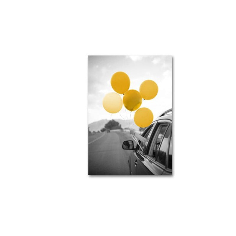 Moderne Reiseplakat Gult Ballong - Lerret Veggkunst Maleri